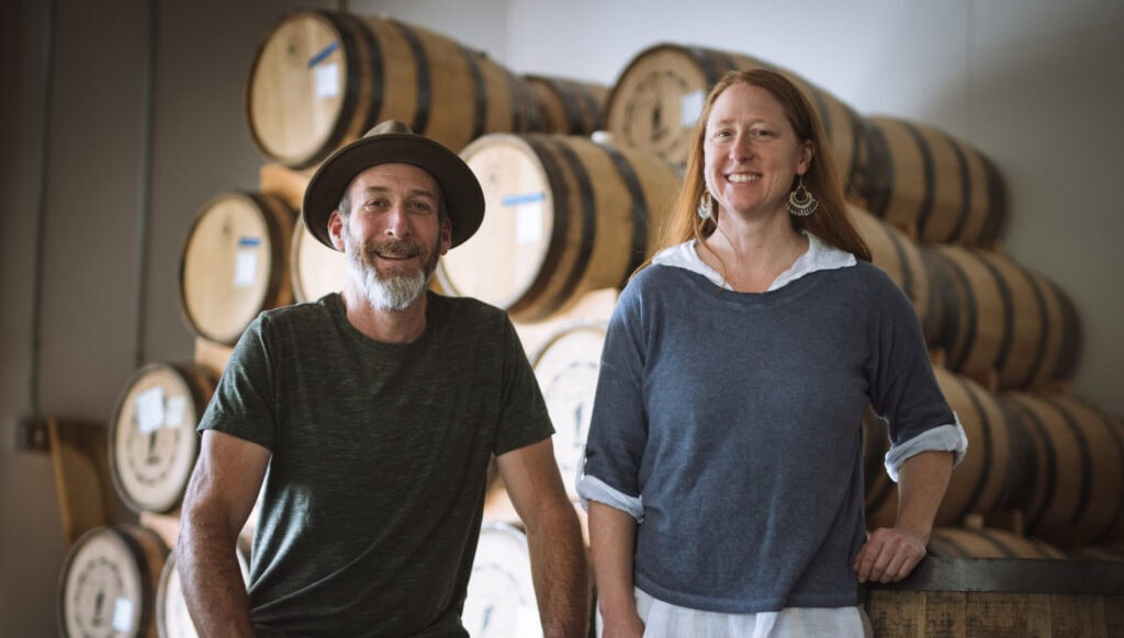 Wife and husband team Heather Shade and Sean Copeland at Port Chilkoot Distillery