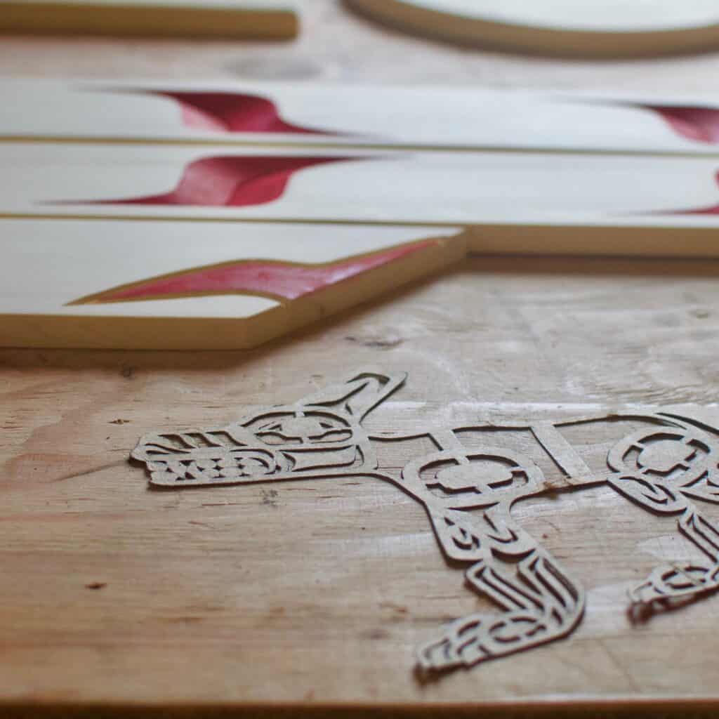A piece of formline art at Trickster Company.