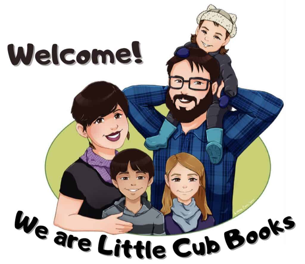 We are little cub books - a digital rendering of a family with children.