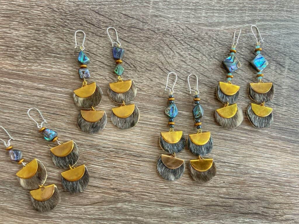 Three pairs of earrings.